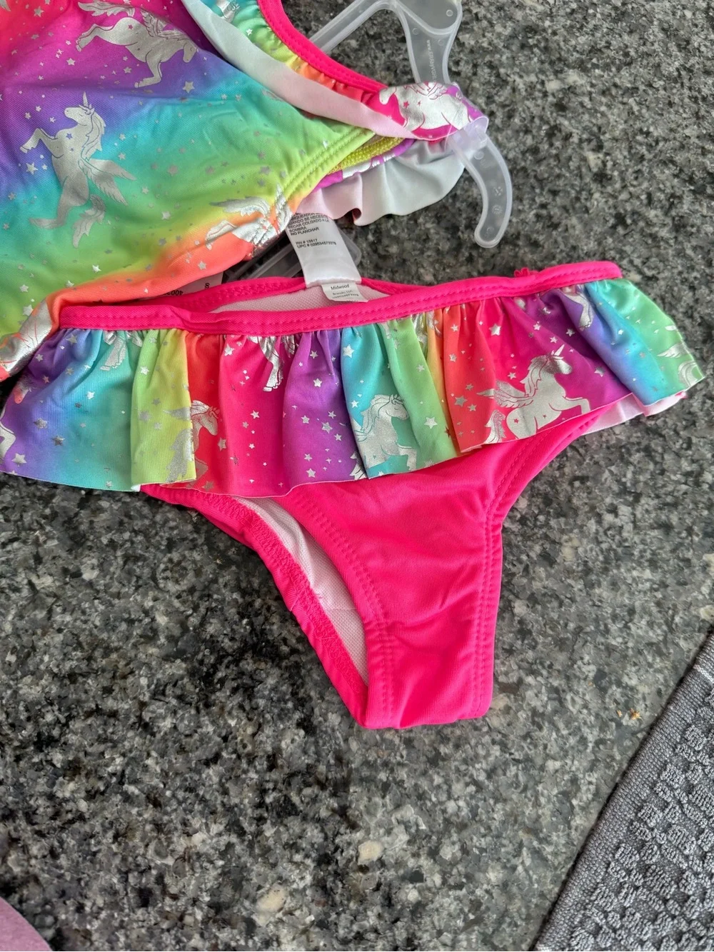 NWT Girls Rainbow Unicorn Ruffle Two-Piece Swimsuit - size 24M